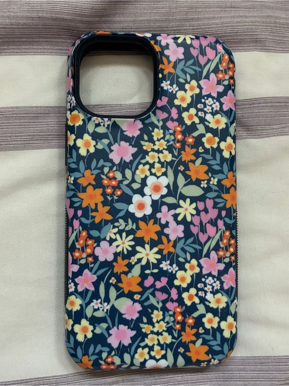 iPhone 13 mini Navy Floral Protective Phone Case — Pink, Orange & Yellow Flowers